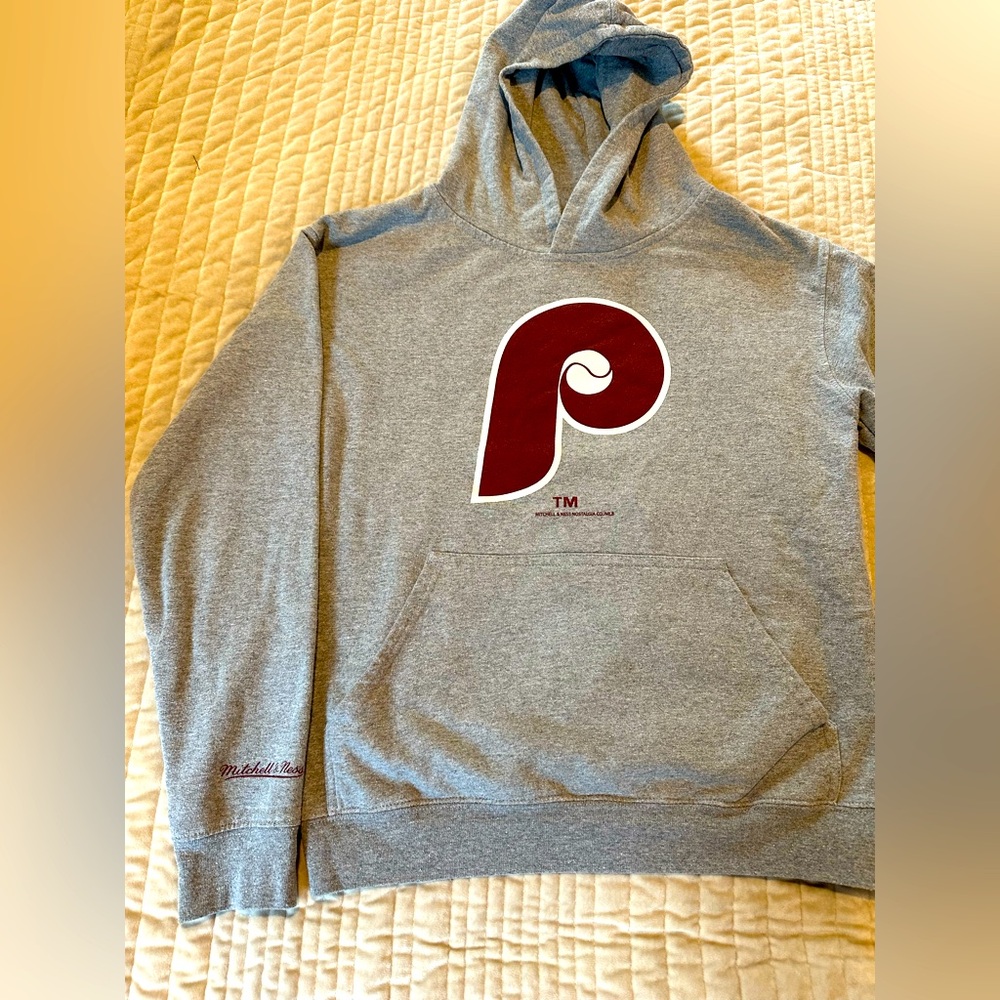 Mitchell & Ness Gray Phillies Hoodie with Maroon Logo